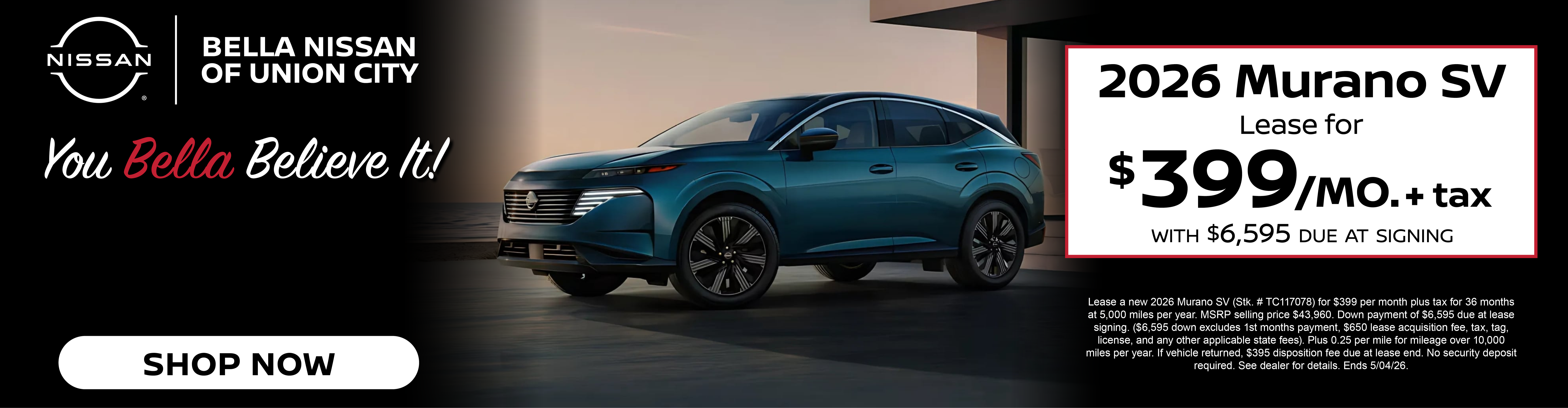 2026 Murano - Payments as low as $399/mo. - Now at Bella Nissan of Union City